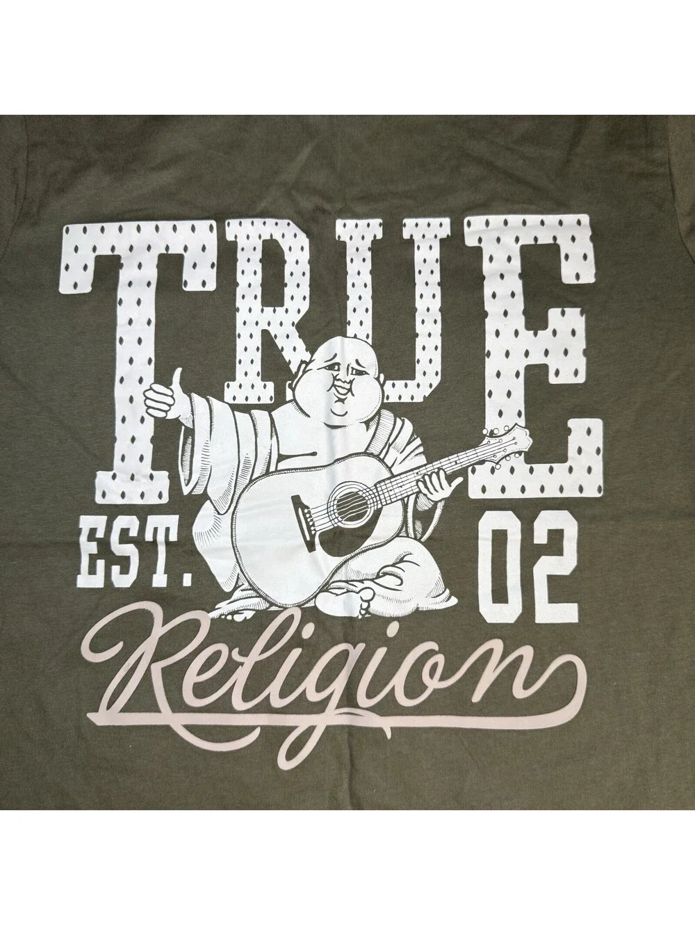 True Religion Mens T-Shirt S Premium Tee Short Sleeve Chest Graphic Olive Green